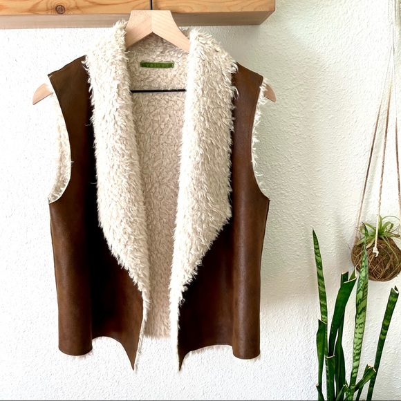 Velvet Jackets & Blazers - Velvet vegan leather sherpa lined vest